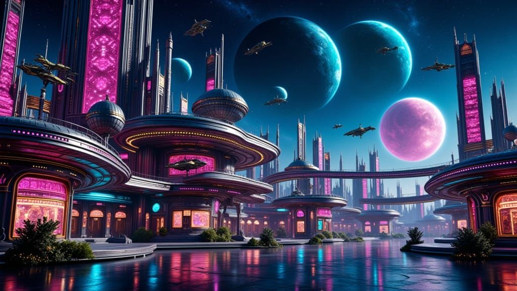 Epic Space Station Under Siege in Neon-Lit, Cyberpunk Style