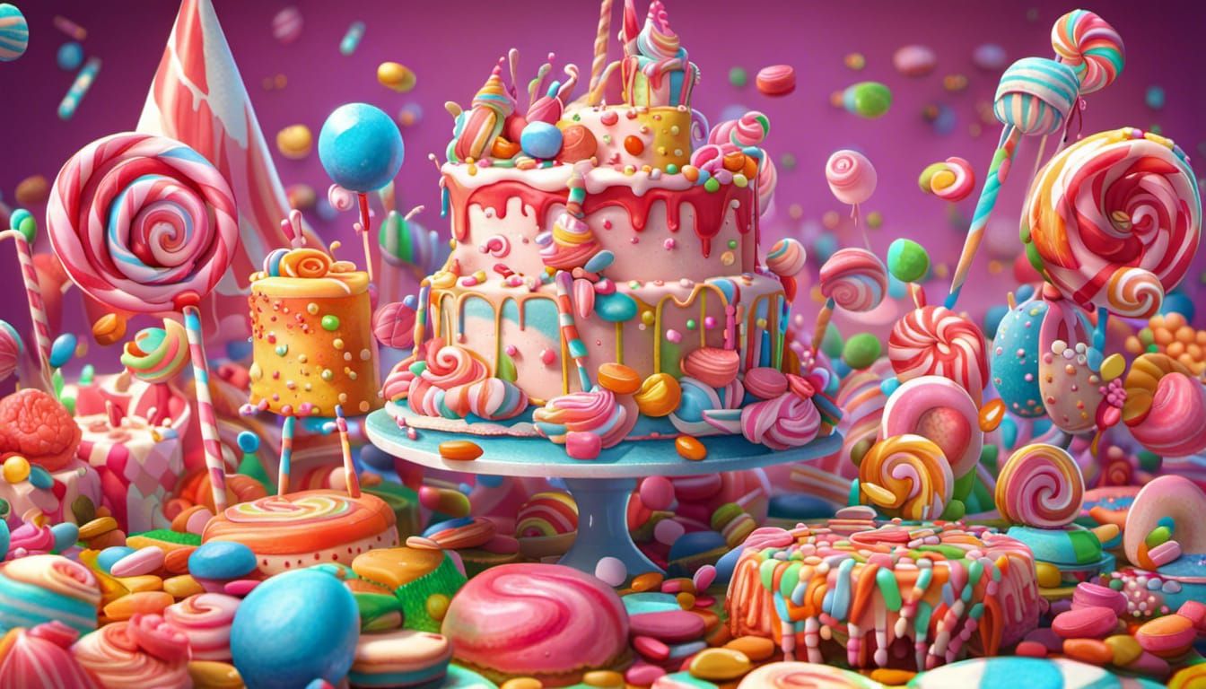 Whimsical Candyland Birthday Celebration in Candy Art Style