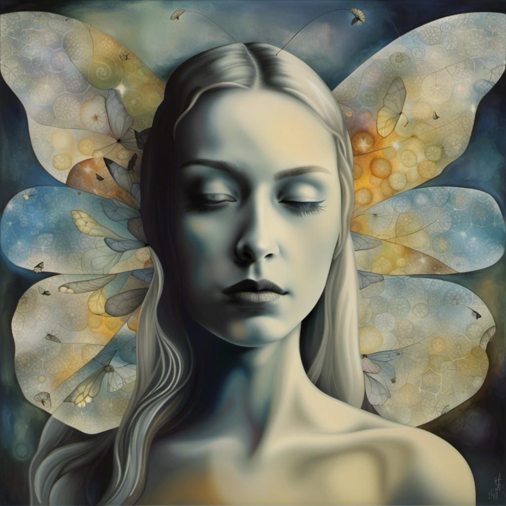 Butterfly Woman in Dandelion Dreamscape: Abstract Art
