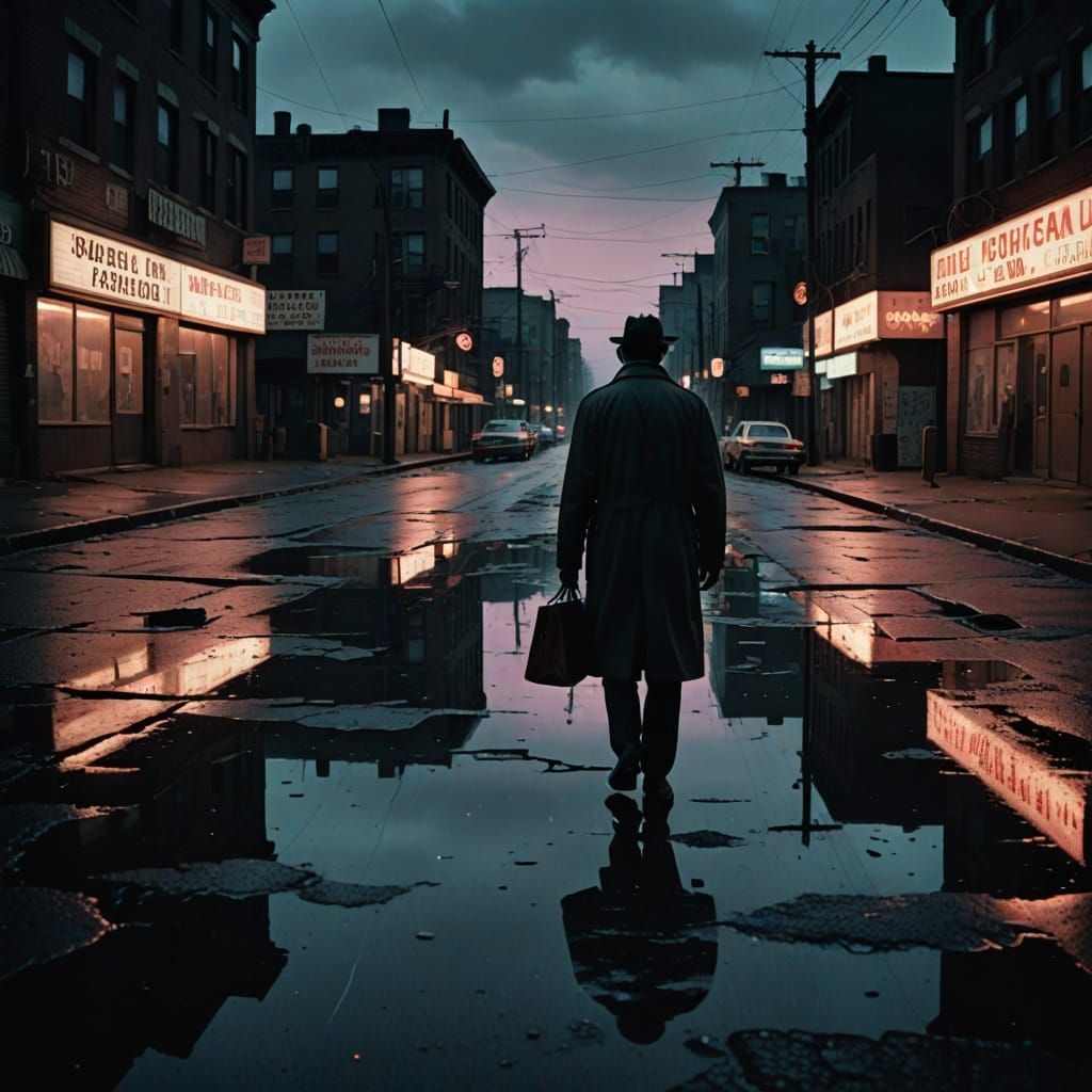 Solitary Figure in Desolate Cityscape