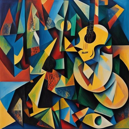 Cubist Woman Playing Guitar in Picasso/Braque Style