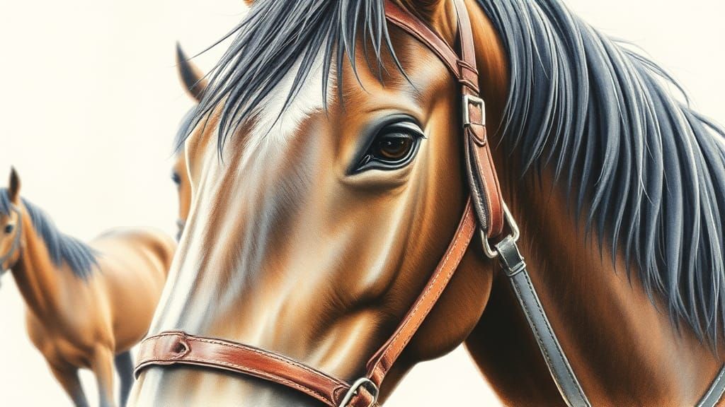 Horse in Varied Scenes: Watercolor Charcoal Drawing