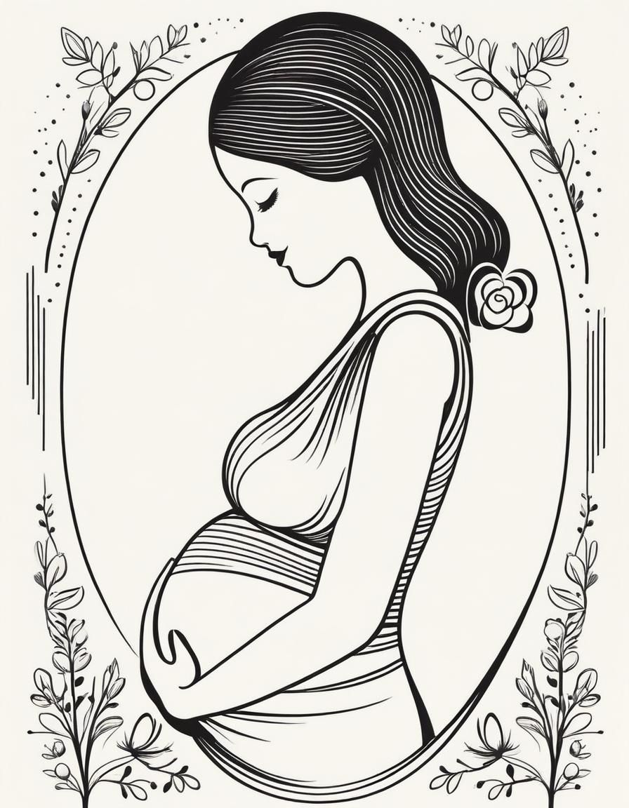 Minimalist Line Art of Pregnant Mom and Baby