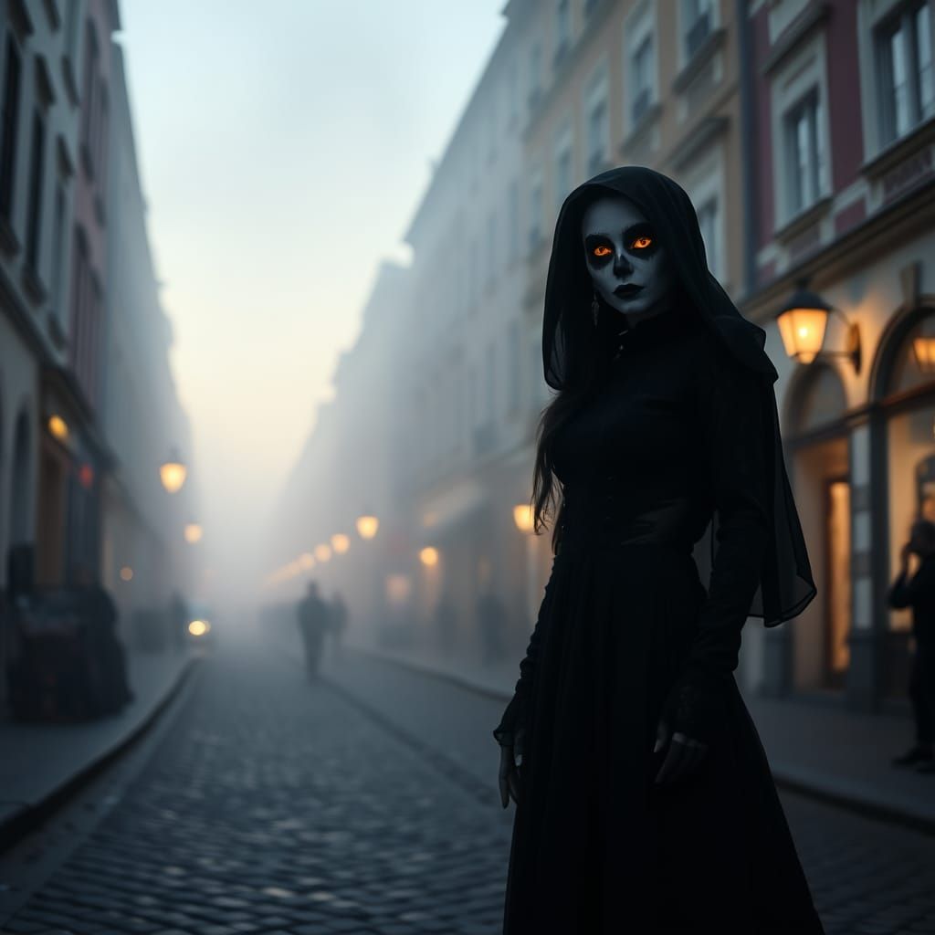 Woman in Mime Makeup at Dawn