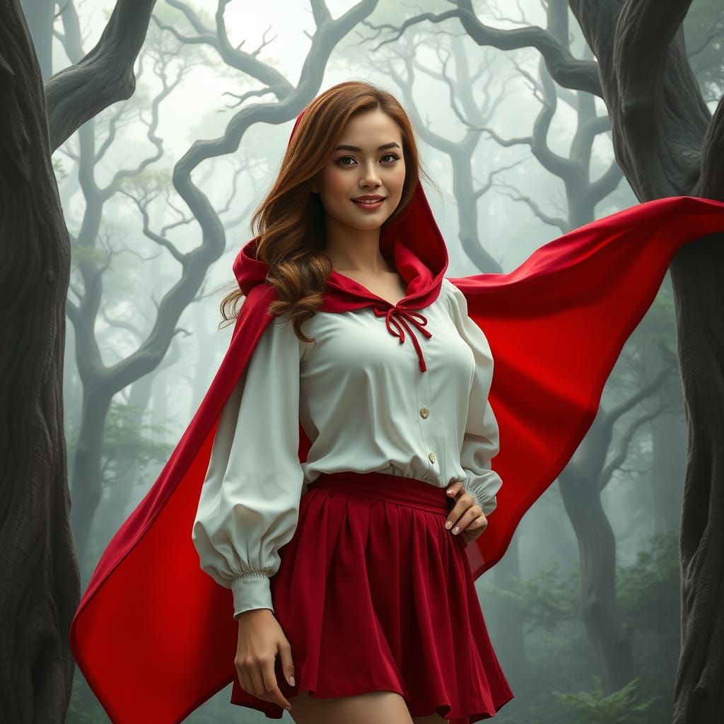 Enchanted Forest Maiden in Fiery Cape