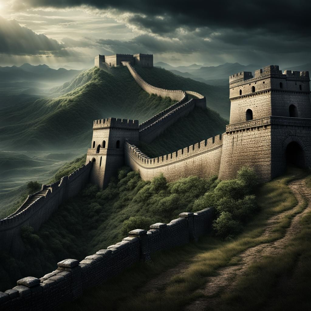 Ancient Roman Defensive Wall in Dark Fantasy Style