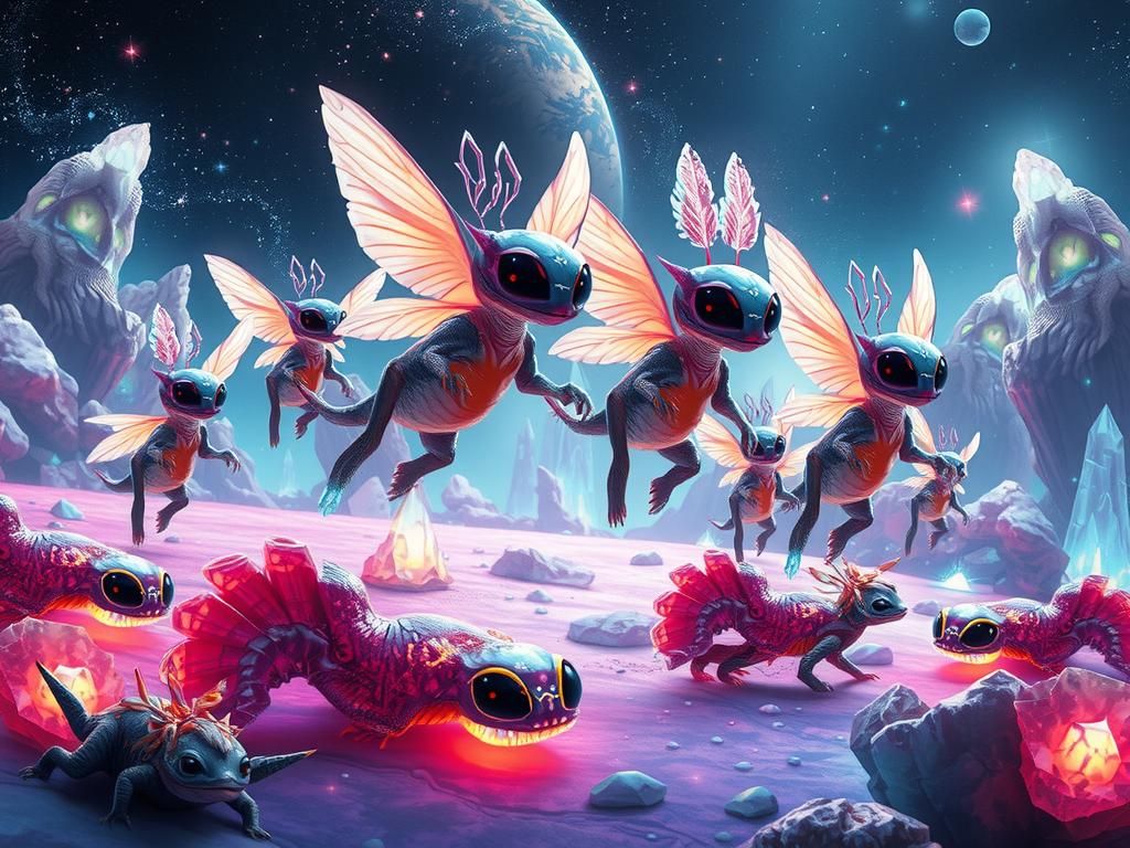 Extraterrestrial Creatures Frolic on Alien Planet