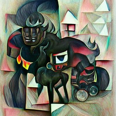 Abstract Cubist Black Demon with Horse