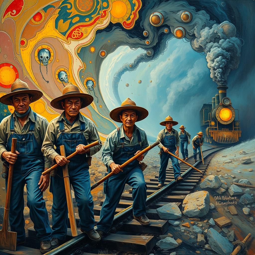 Chinese Laborers Building Railroad in Abstract Expressionism
