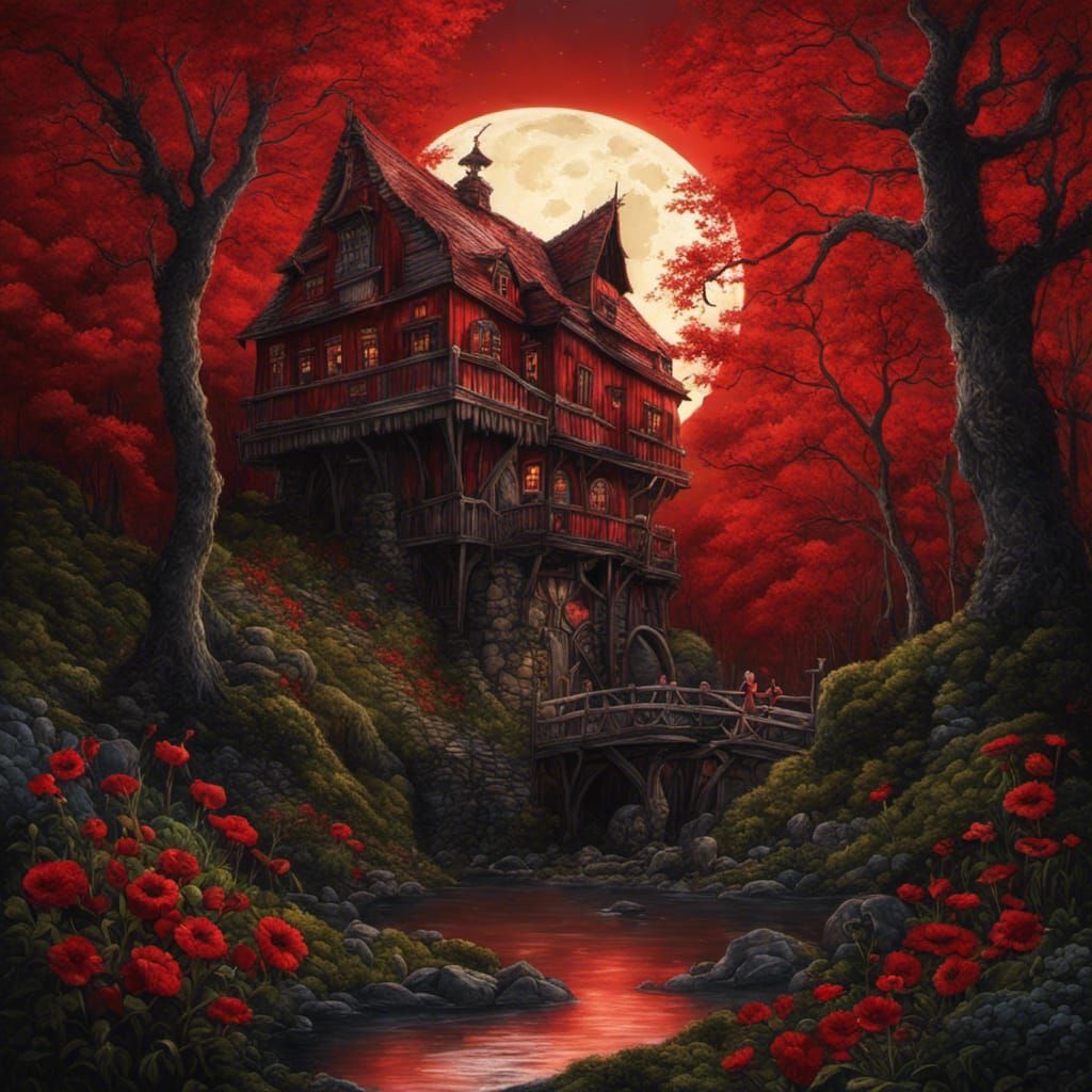 Gothic Horror Watermill in Tim Burton Style