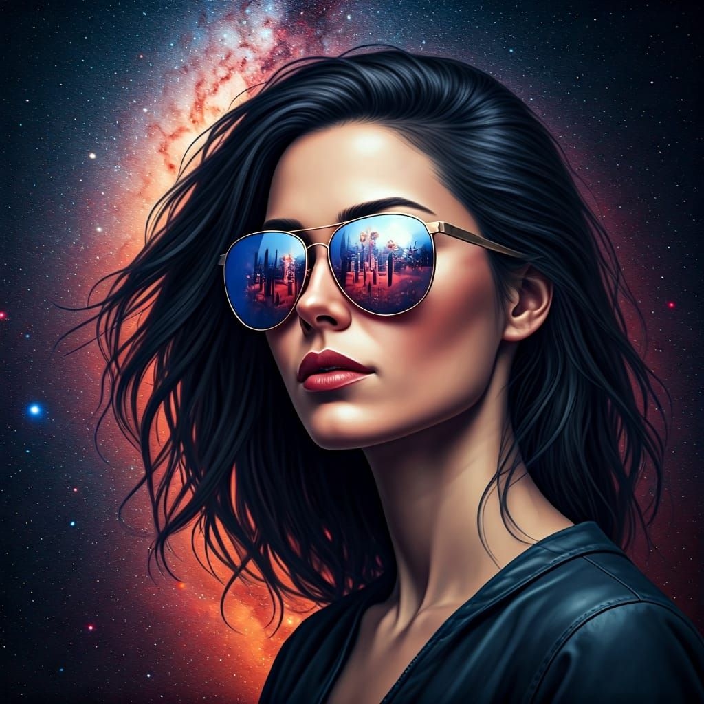 Grunge Galaxy: Hyperrealistic Woman in Cityscape