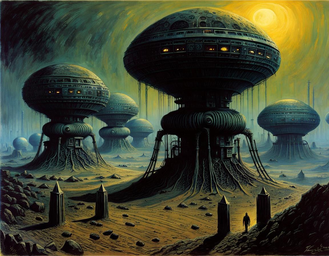 Dystopian Alien Robot Farm on Alien Planet