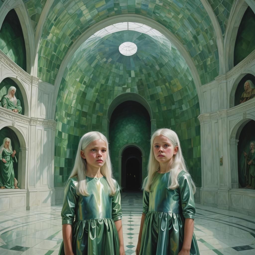 Children in Domed Basilica with Iridescent Walls