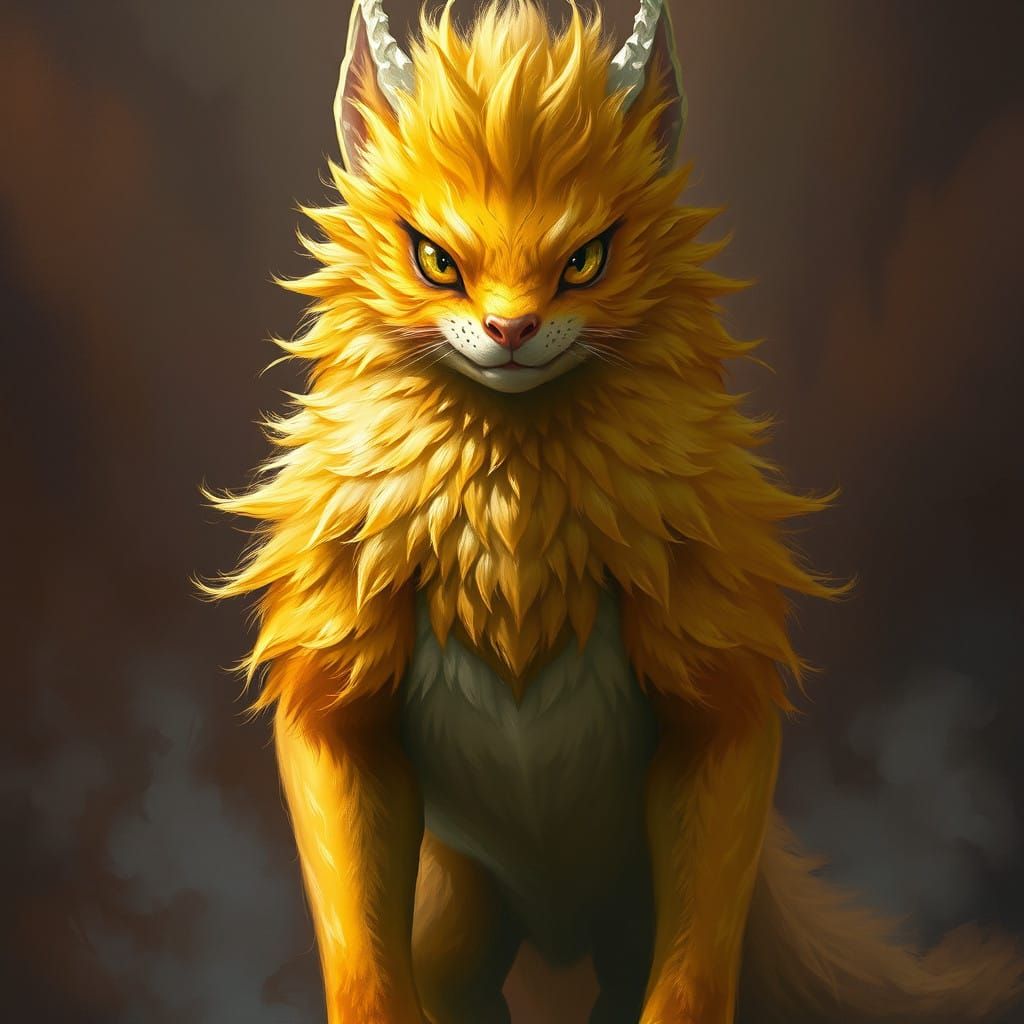 Majestic Golden Mythical Creature in Whimsical Digital Art