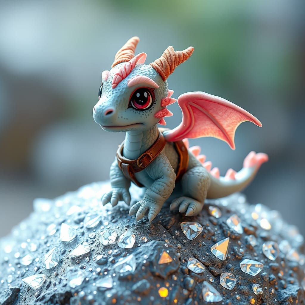 Miniature Dragon on Diamond Rock: Fantasy Art