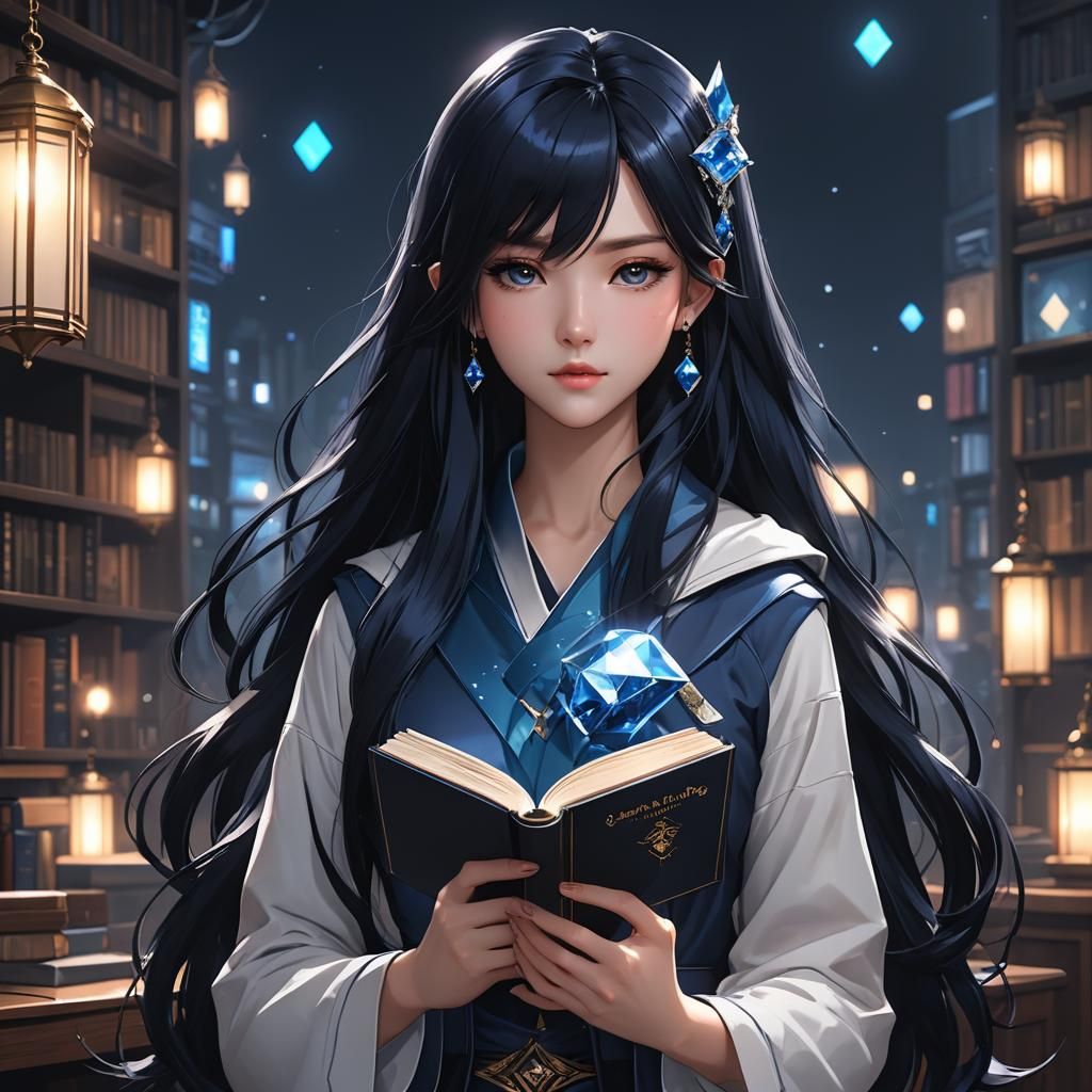 Anime Girl with Book in Detailed Digital Art
