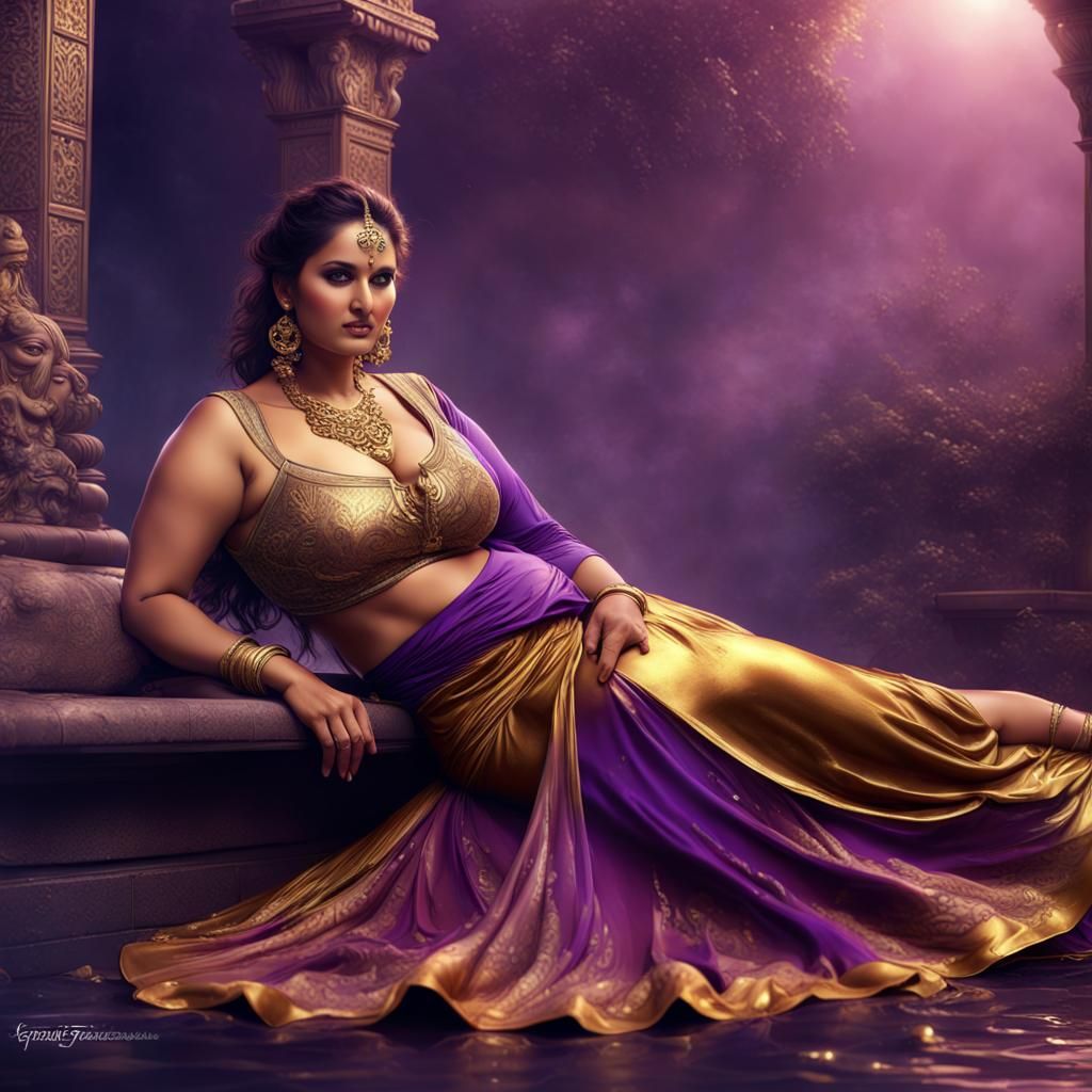 Indian Goddess in Satin: Detailed Matte Painting