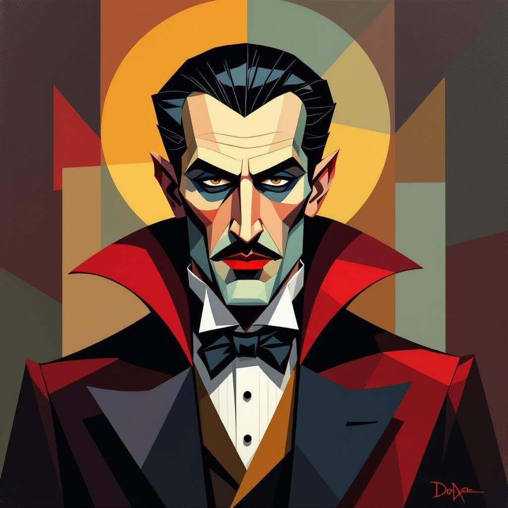 Cubist Portrait of Dracula in Neo-Cubism Style
