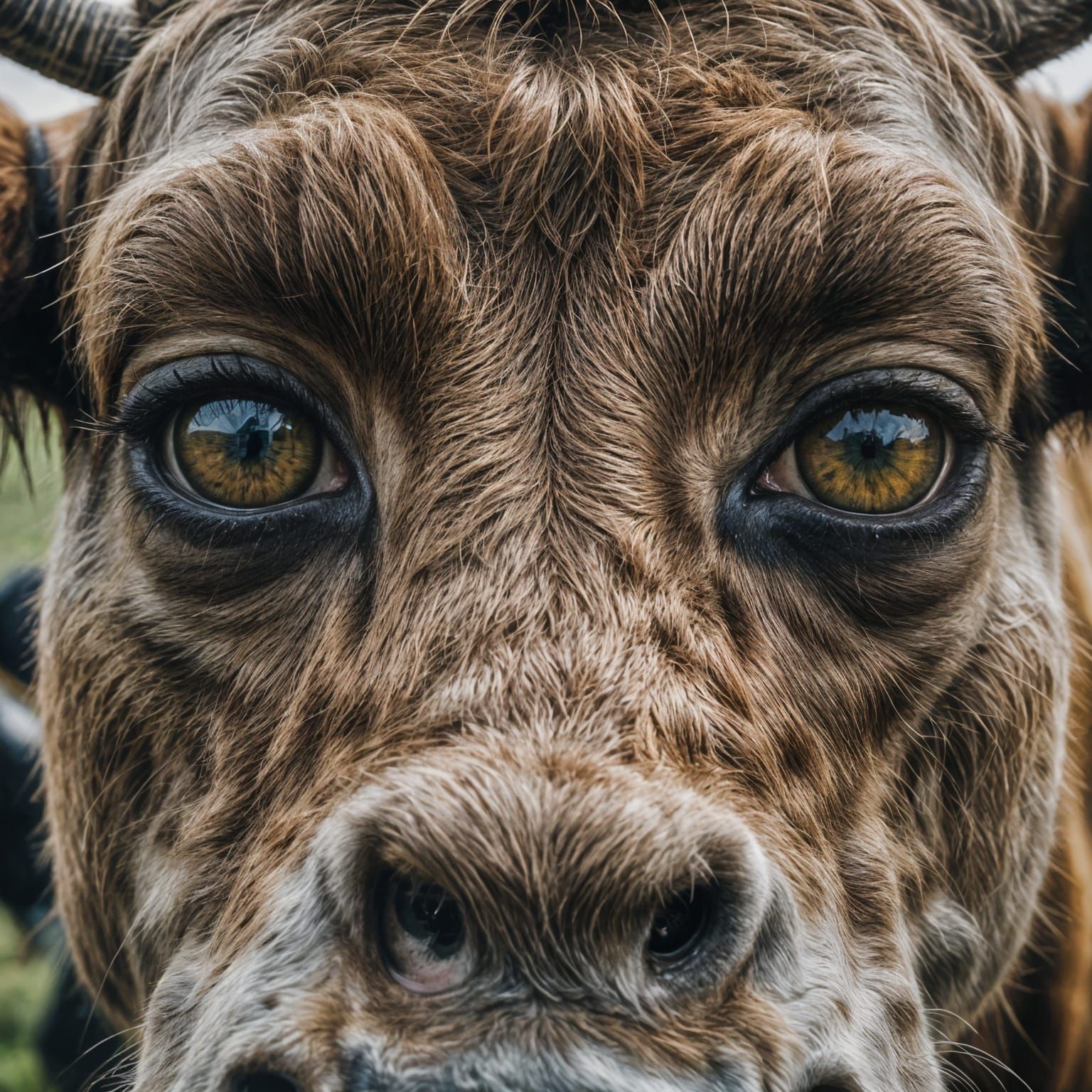 Cinematic Face Reflecting A Thousand Cows