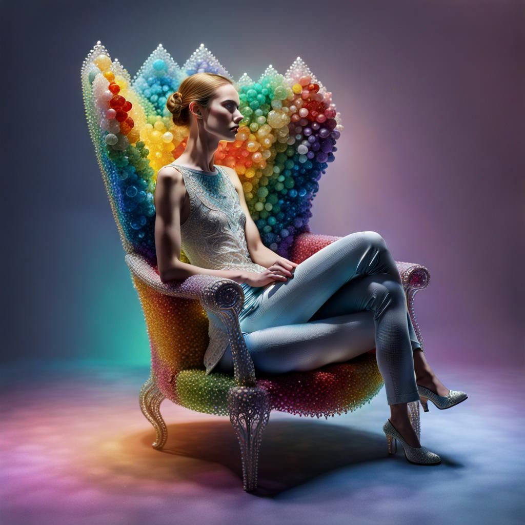 Crystal Chair: Surreal Rainbow Fashion in Metaverse Style