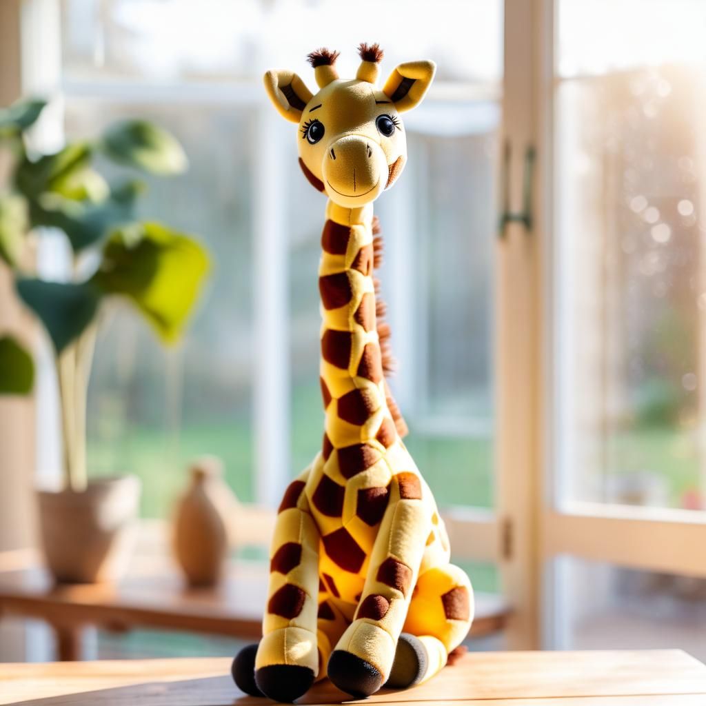 Plush Giraffe in Sunroom: Soft Focus Photography