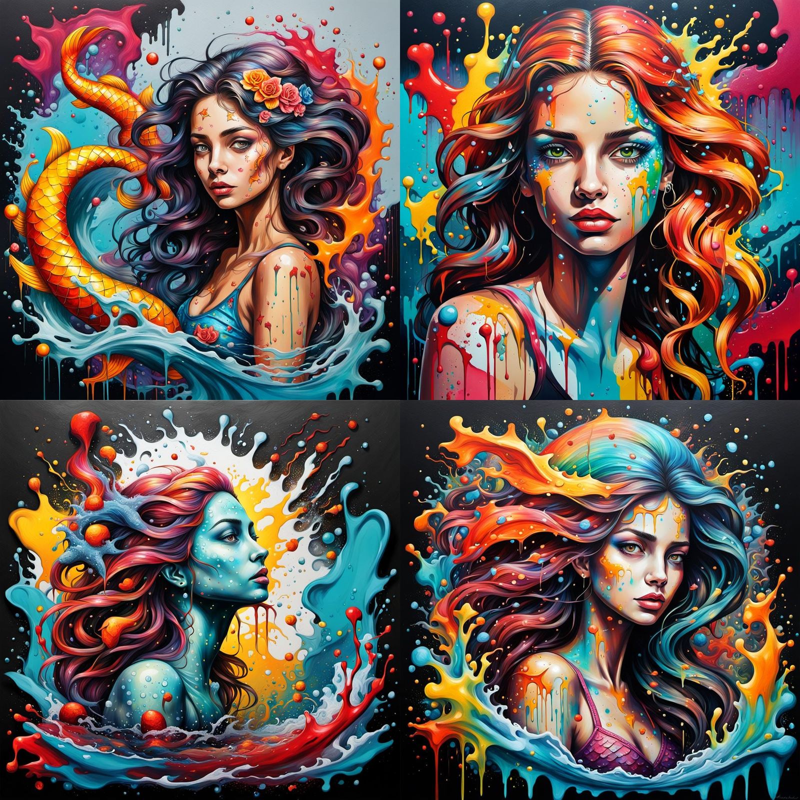 Hyperrealistic Mermaid in Vibrant Acrylic and Oil Paints