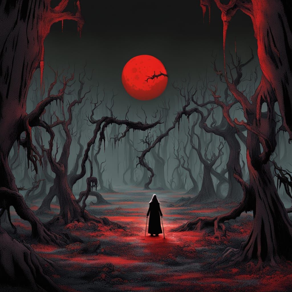 Girl Haunted by Darkness and Despair in Cyberpunk Style