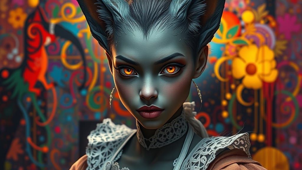 Wolf-Eared Character with Gold Eyes in Hyperrealistic Style