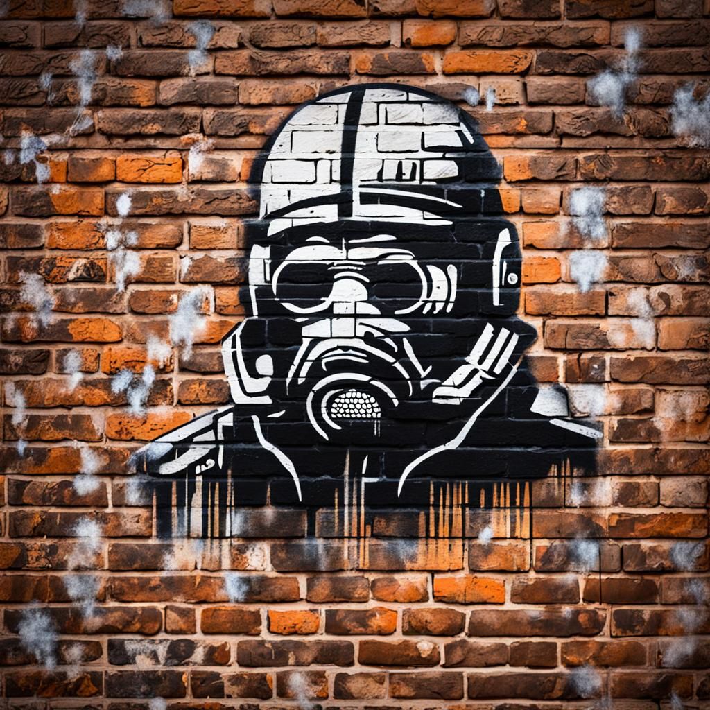 Intricate Stencil Graffiti Art on Brick Wall
