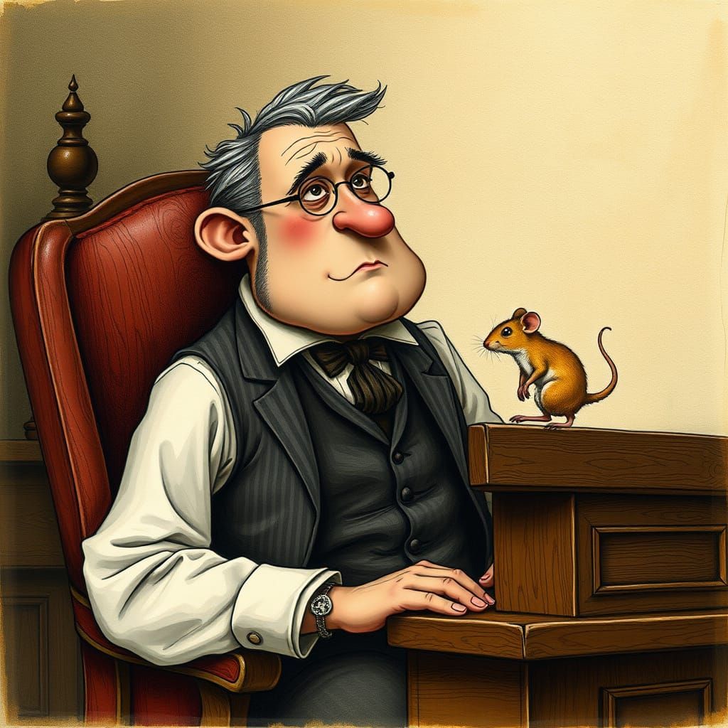 Man and Mouse in Whimsical Beatrix Potter Style