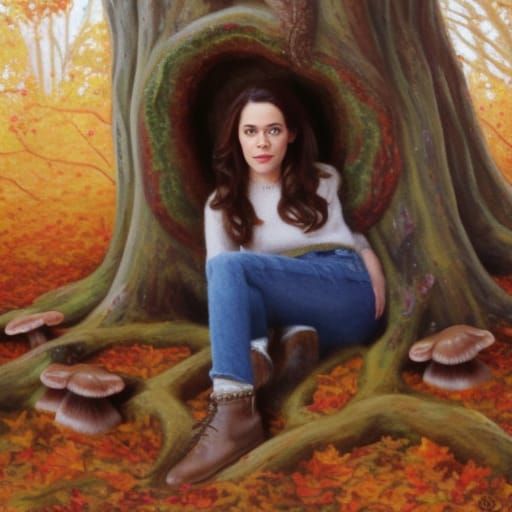 Lorelei in Autumn Tree, Oil Painting Style