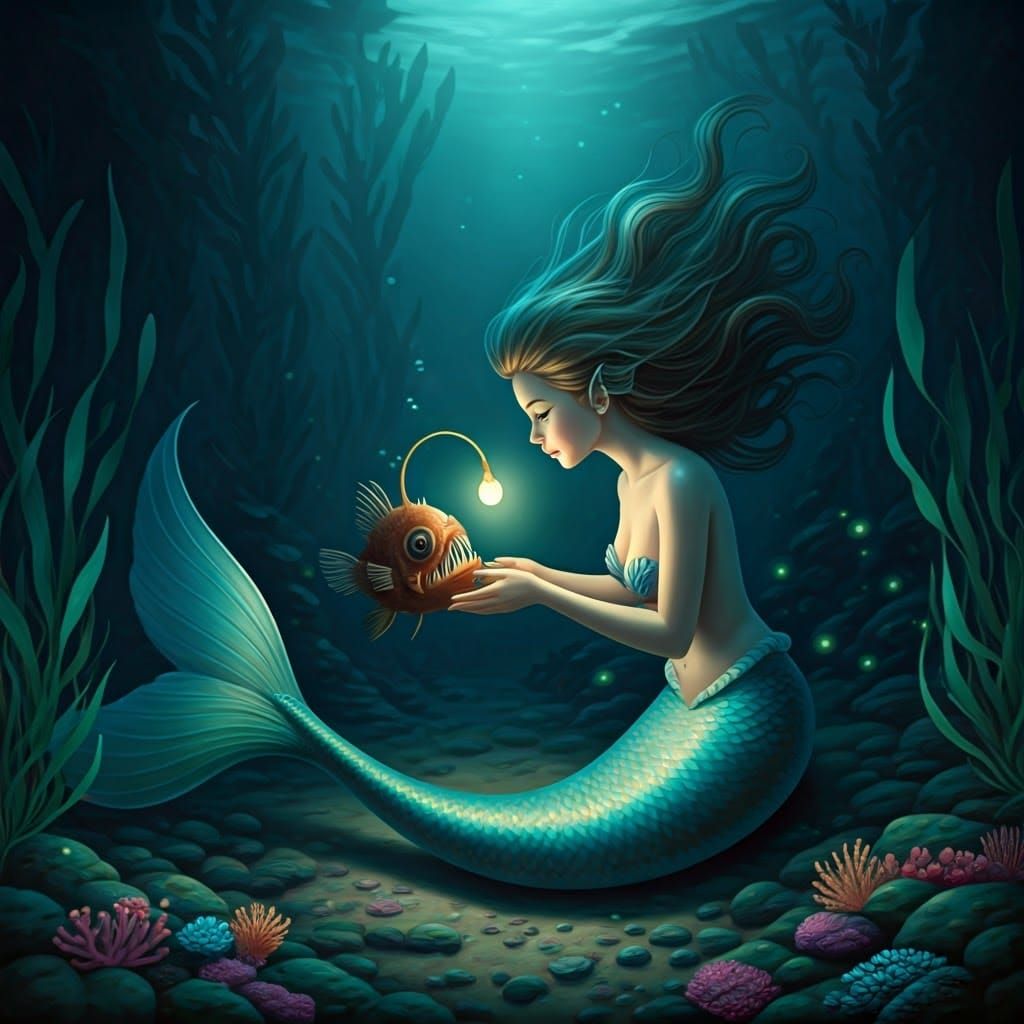 Bioluminescent Mermaid with Anglerfish Lamp