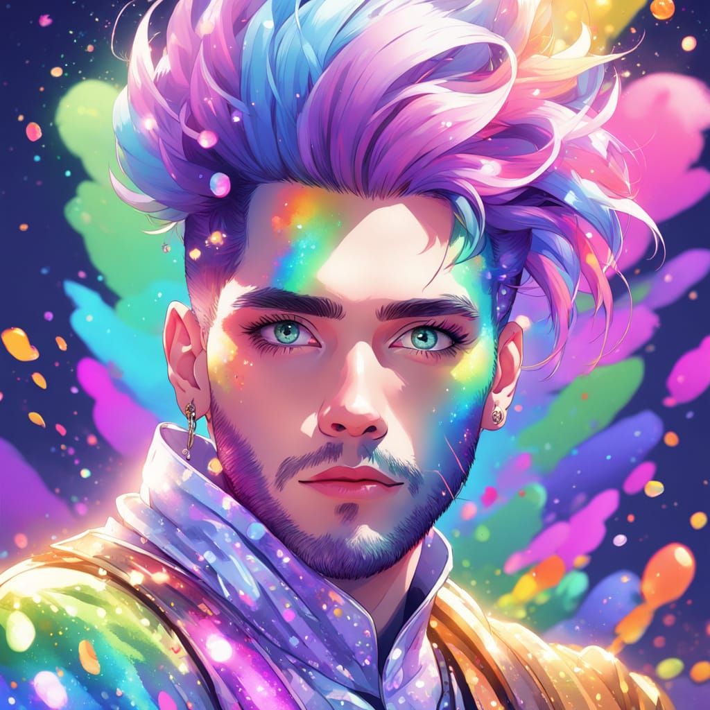 Pastel Rainbow Man: Vibrant Digital Art Portrait