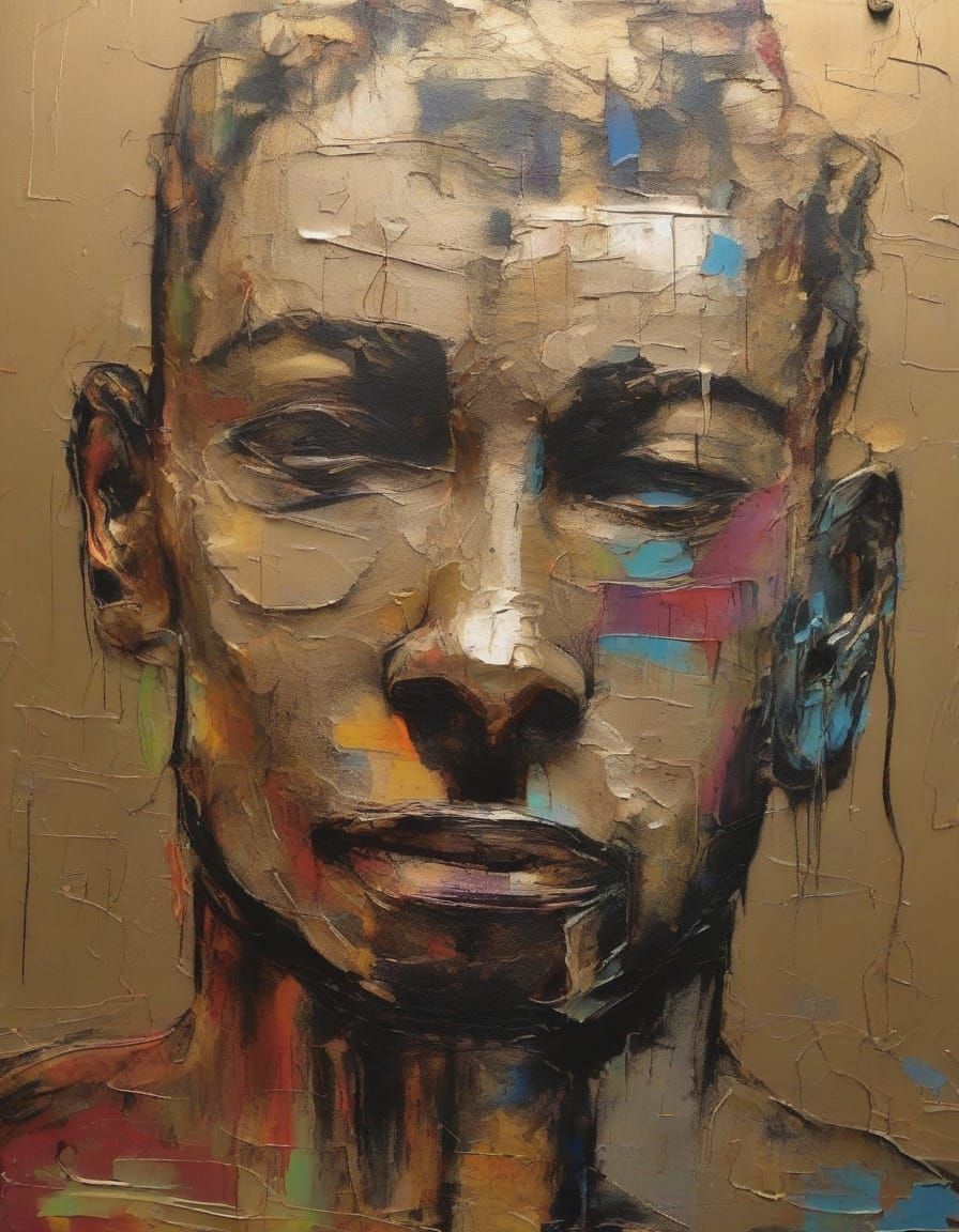 Embracing Figures in Basquiat-Inspired Mixed Media Art