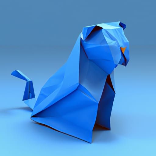 Origami of a Cat in Blue Colored Paper