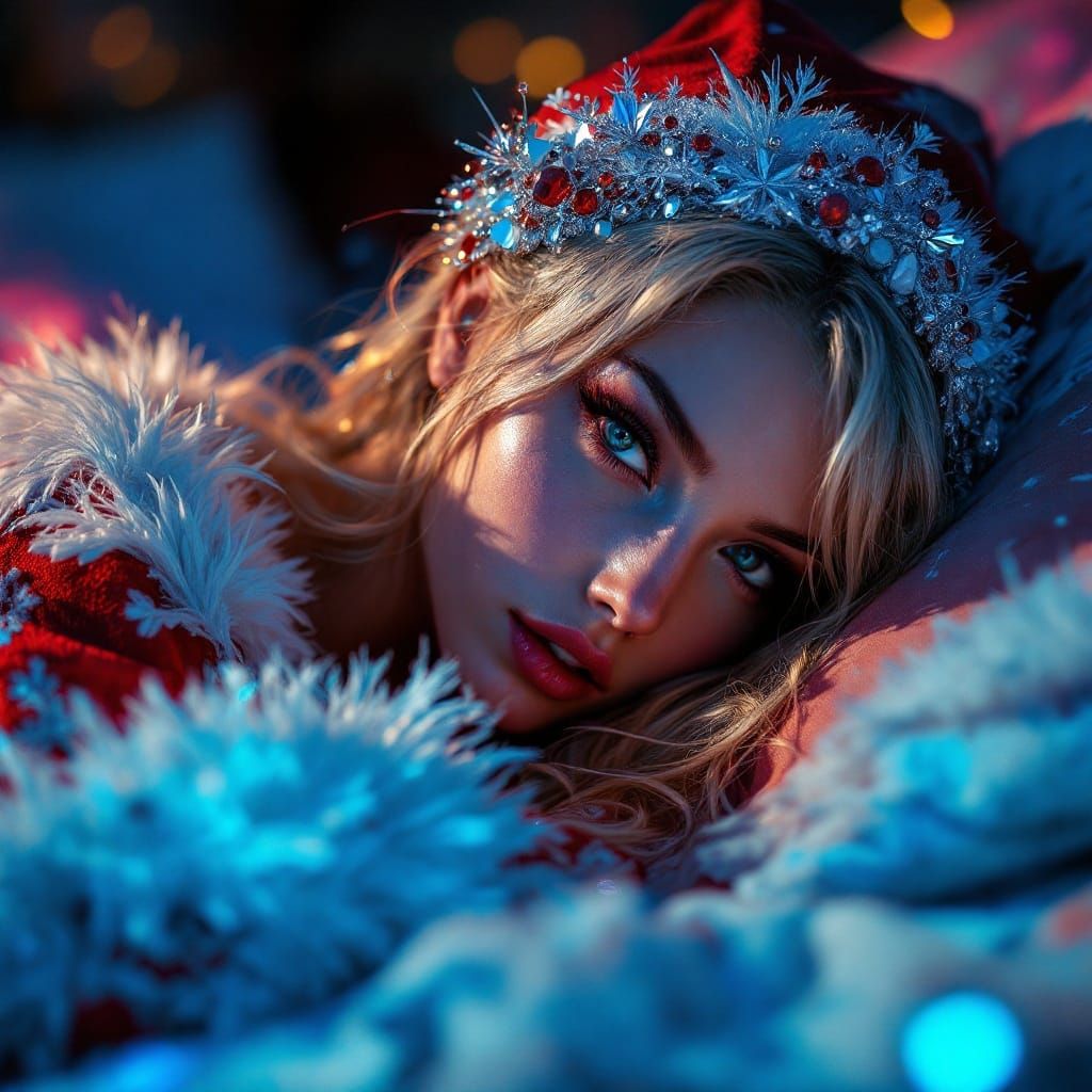 Cybernetic Santa Catgirl in Elegant Digital Illustration