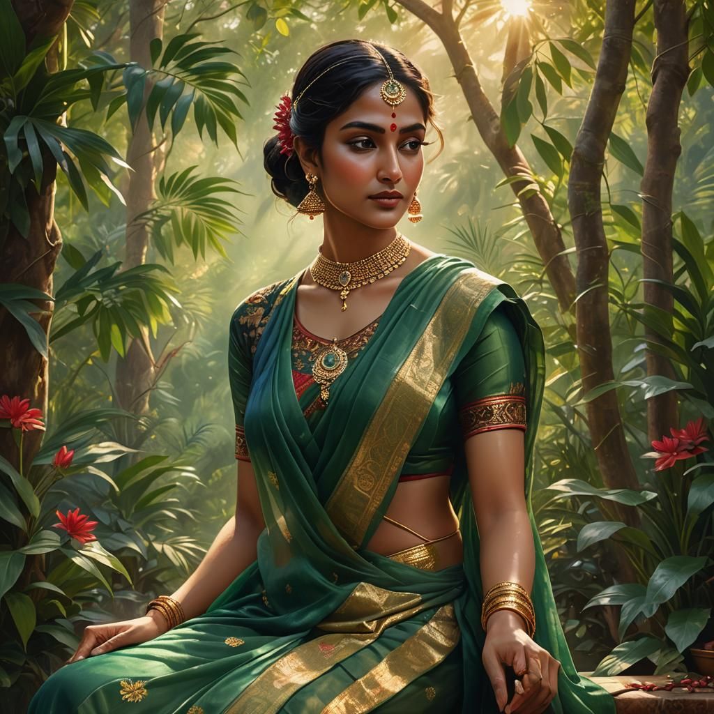 Translucent Saree Woman Receives Leg Massage