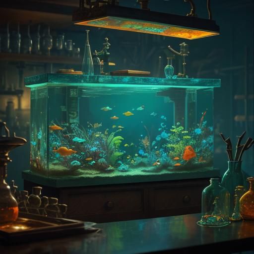 Antiquated Aquarium in Laboratory: Detailed Matte Painting