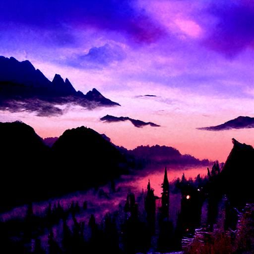Serene Twilight Scene in Matte Painting Style