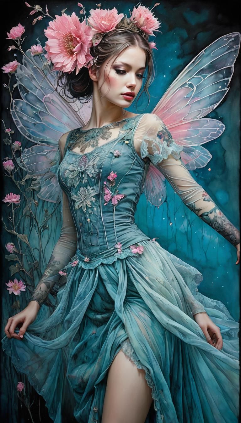 Surreal Dark Fantasy: Nordic Maiden with Lacewings