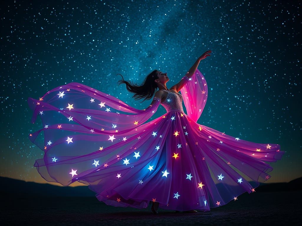 Celestial Dancer in Starry Night, Digital Art