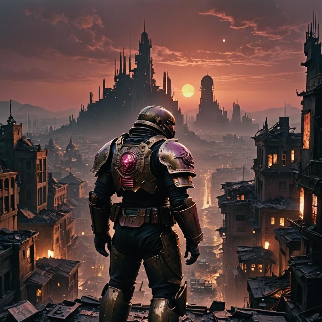 Space Marine Heroic Sunset: Grimdark Cityscape