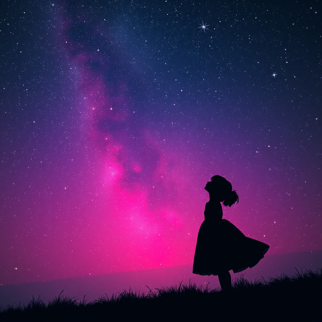 Girl Gazing at Starry Sky in Fantasy Art