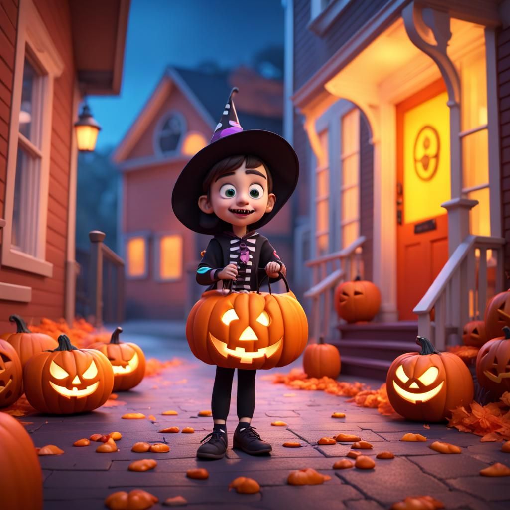 Perfect Halloween Trick-or-Treat Scene as 3D Digital Art