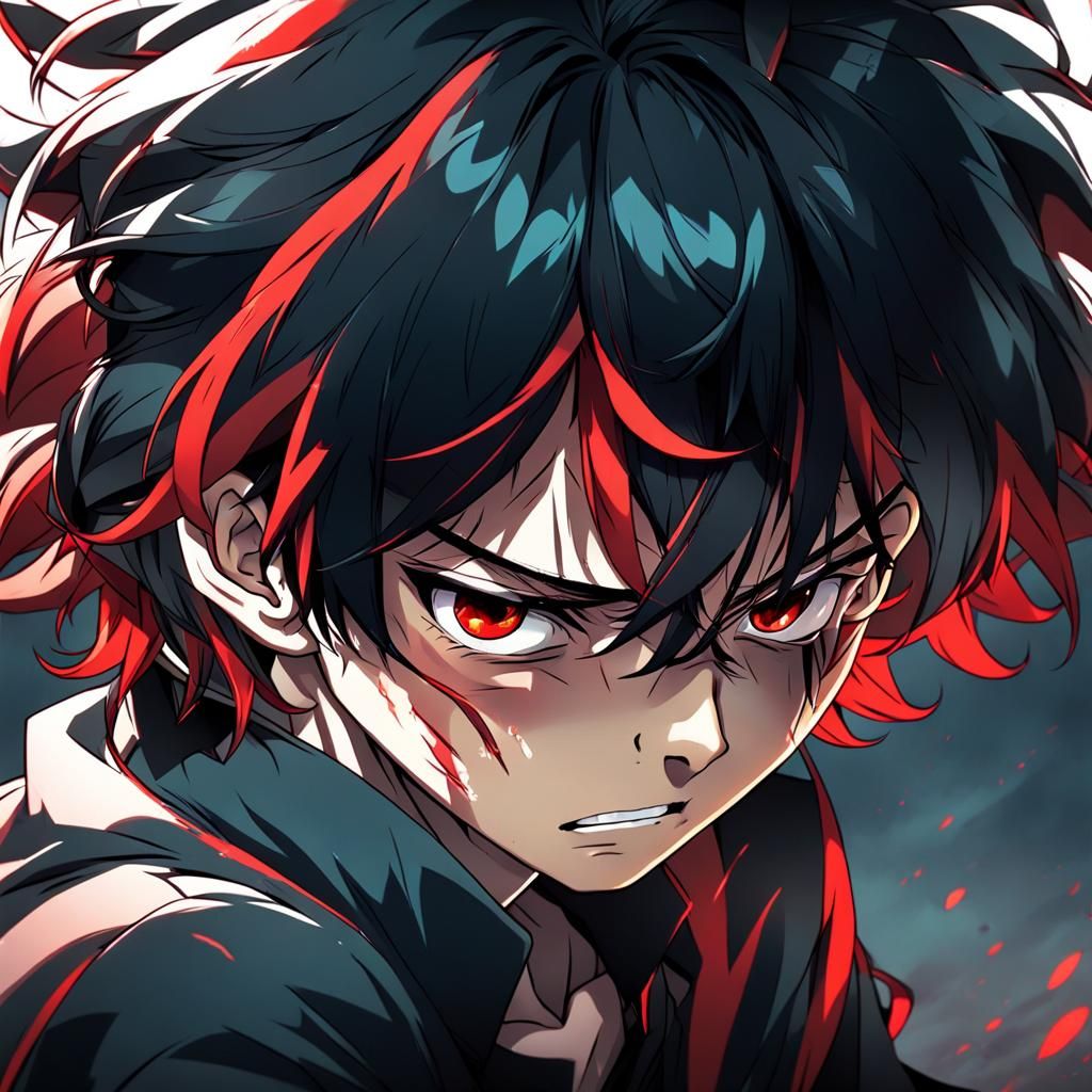 Angry Anime Boy in Deep Shadows