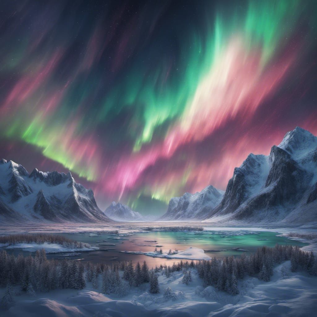 Spectacular Aurora Borealis Over Arctic Landscape