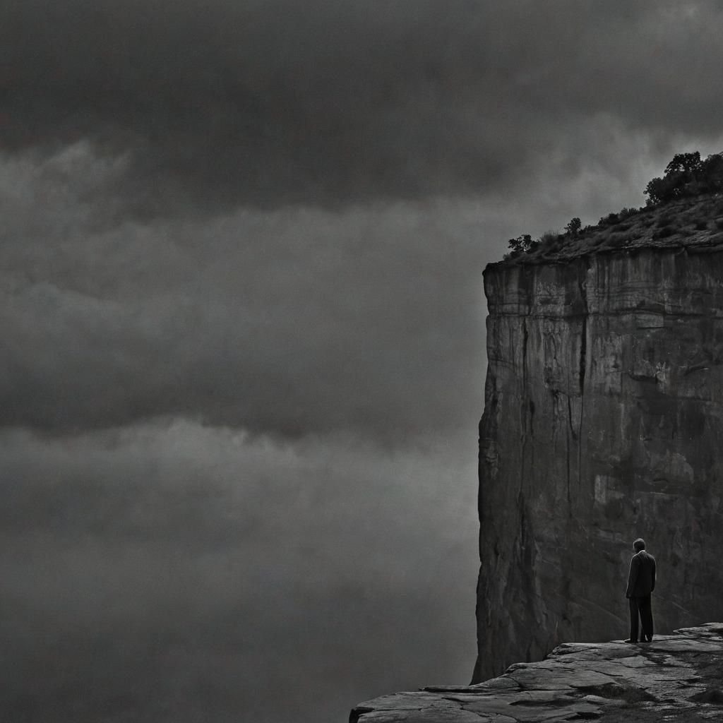 Ominous Figure at Cliff Edge in Rothko Style