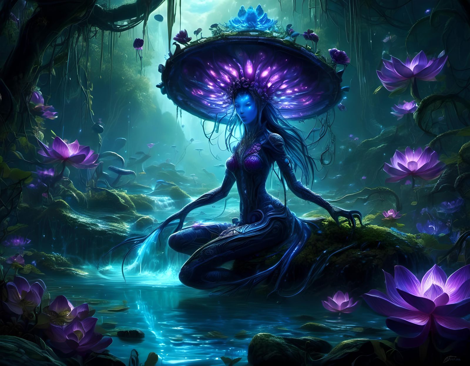 Bioluminescent Alien Jungle with Strange Hybrid Creatures