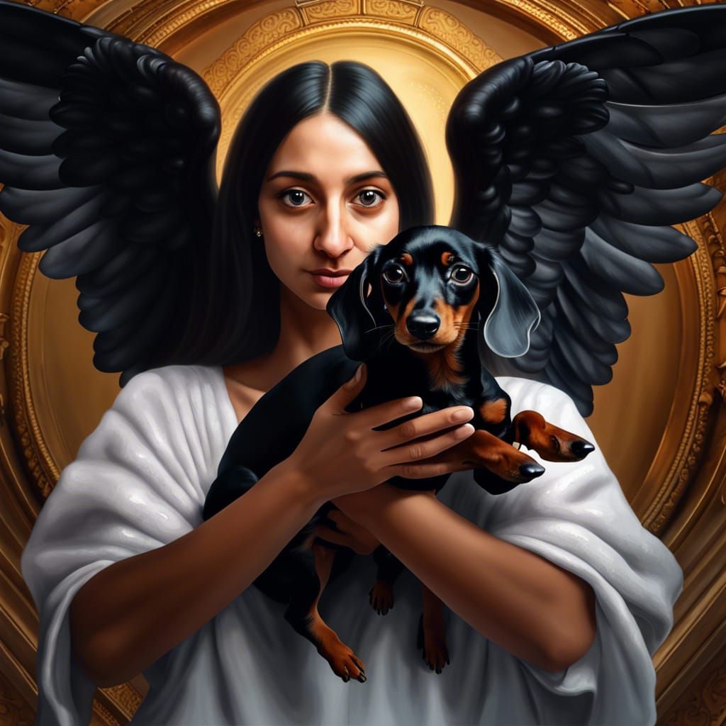 Angels Receive a Dachshund: Hyperrealistic Digital Painting