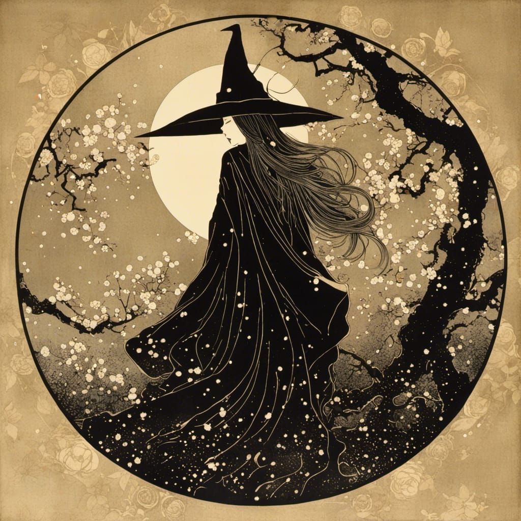 Ethereal Witch in Japanese Art Style